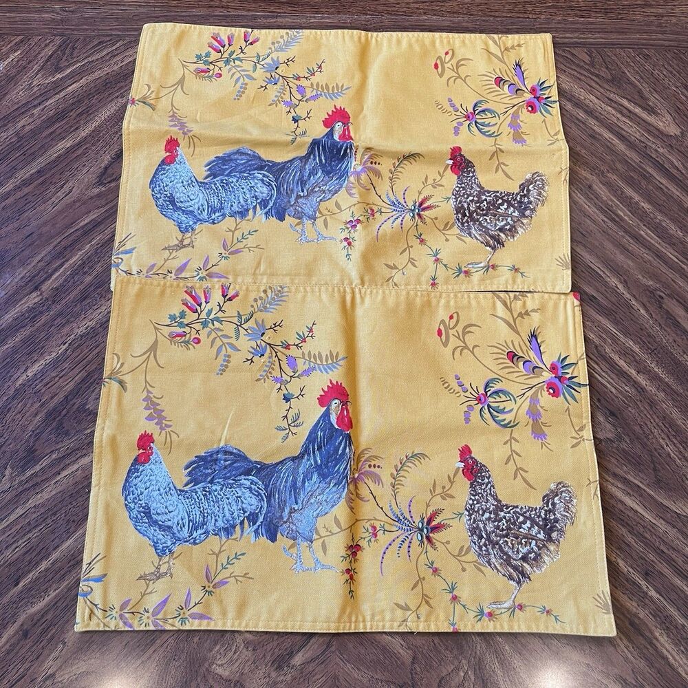 William Sonoma Rooster Lot Of 2 Placemats Yellow Farmhouse